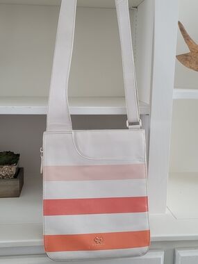 RADLEY LONDON White Crossbody Bag with Pink and Coral Stripes